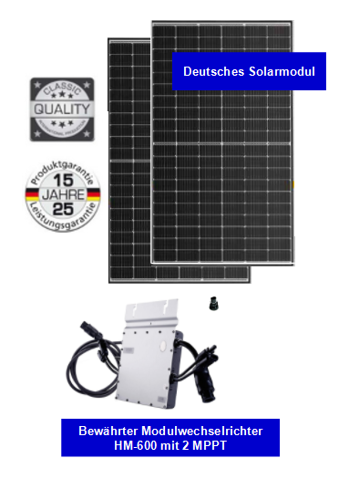 Balkonkraftwerk mit 2x Solar Fabrik 380 Wp PV-Module & 1x Hoymiles 600 W HM-600 Modulwechselrichter ohne Unterkonstruktion - Umsatzsteuer-frei