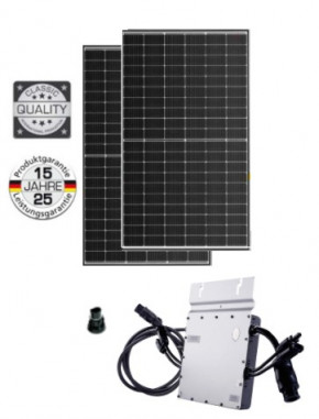 Balkonkraftwerk mit 2x Solar Fabrik 380 Wp PV-Module & 1x Hoymiles 600 W HM-600 Modulwechselrichter ohne Unterkonstruktion - Umsatzsteuer-frei