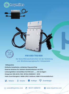 Balkonkraftwerk mit 2x Solar Fabrik 380 Wp PV-Module & 1x Hoymiles 600 W HM-600 Modulwechselrichter ohne Unterkonstruktion - Umsatzsteuer-frei